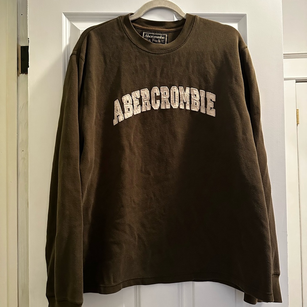 VINTAGE Abercrombie & Fitch Men's Olive Green Crewneck with White Logo